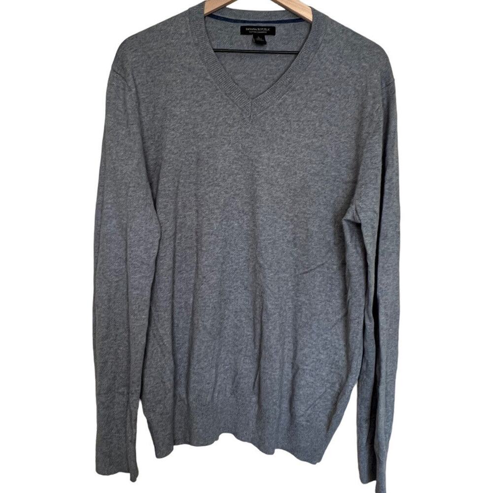 BANANA REPUBLIC Men’s SWEATER Large L PULLOVER Gray Cotton Cashmere